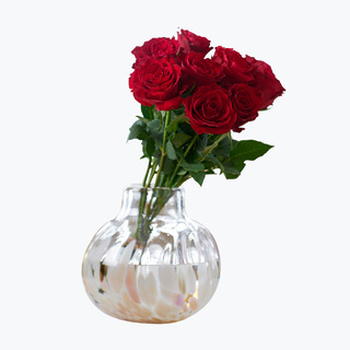 Jubileumsvasen Lykke med røde roser